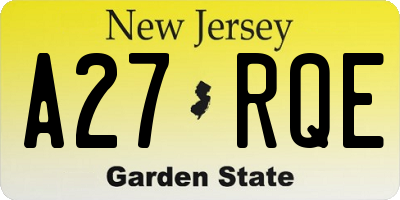 NJ license plate A27RQE