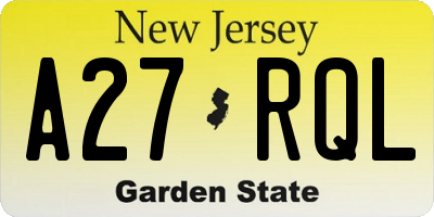 NJ license plate A27RQL