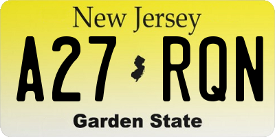 NJ license plate A27RQN
