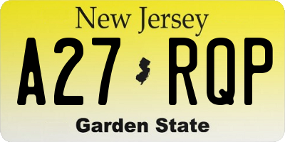 NJ license plate A27RQP