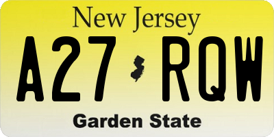 NJ license plate A27RQW
