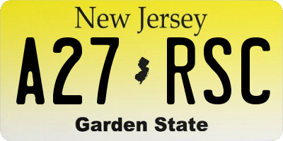 NJ license plate A27RSC