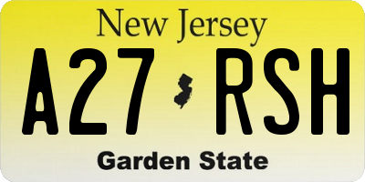 NJ license plate A27RSH