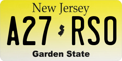 NJ license plate A27RSO