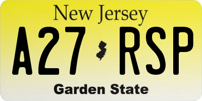 NJ license plate A27RSP