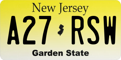 NJ license plate A27RSW