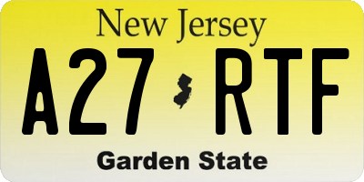 NJ license plate A27RTF