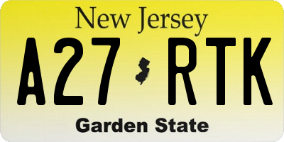 NJ license plate A27RTK
