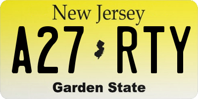 NJ license plate A27RTY