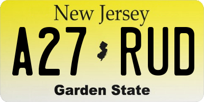 NJ license plate A27RUD