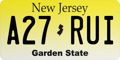 NJ license plate A27RUI