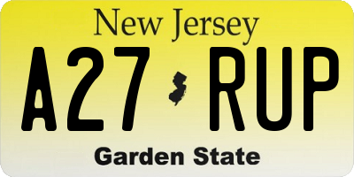 NJ license plate A27RUP