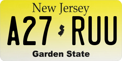 NJ license plate A27RUU
