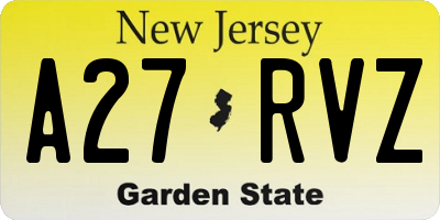 NJ license plate A27RVZ