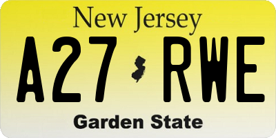 NJ license plate A27RWE