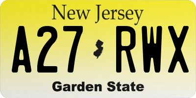 NJ license plate A27RWX