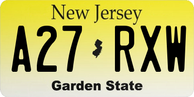 NJ license plate A27RXW