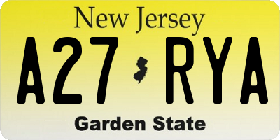 NJ license plate A27RYA