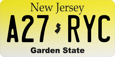 NJ license plate A27RYC