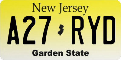 NJ license plate A27RYD