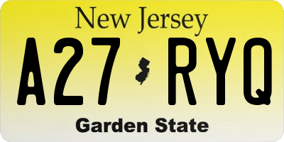 NJ license plate A27RYQ