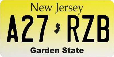 NJ license plate A27RZB