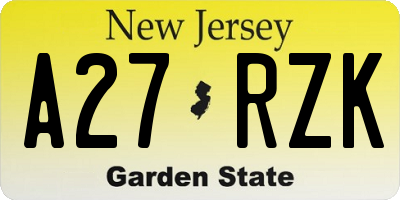 NJ license plate A27RZK
