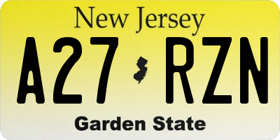 NJ license plate A27RZN