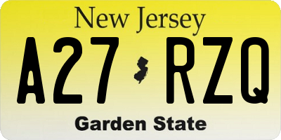 NJ license plate A27RZQ
