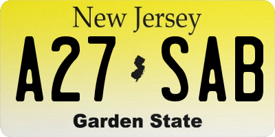 NJ license plate A27SAB