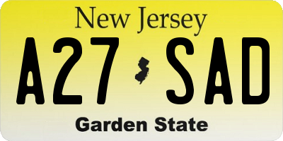 NJ license plate A27SAD