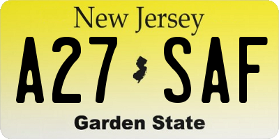 NJ license plate A27SAF