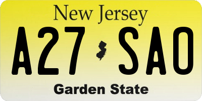 NJ license plate A27SAO