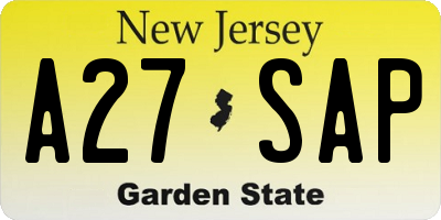 NJ license plate A27SAP