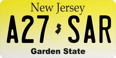 NJ license plate A27SAR