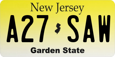 NJ license plate A27SAW
