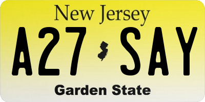 NJ license plate A27SAY