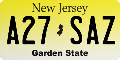 NJ license plate A27SAZ