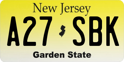NJ license plate A27SBK