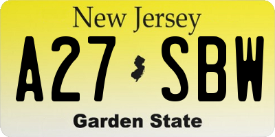 NJ license plate A27SBW