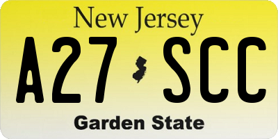 NJ license plate A27SCC