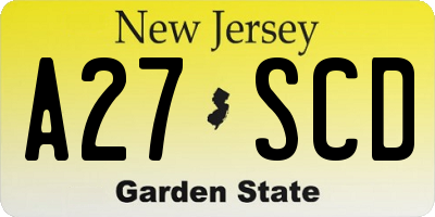 NJ license plate A27SCD