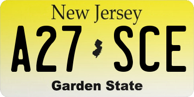 NJ license plate A27SCE
