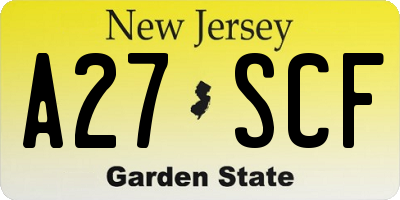 NJ license plate A27SCF