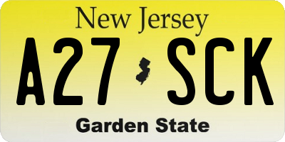 NJ license plate A27SCK