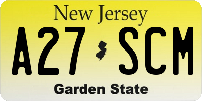 NJ license plate A27SCM