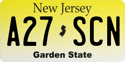NJ license plate A27SCN
