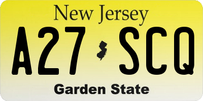 NJ license plate A27SCQ