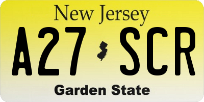 NJ license plate A27SCR