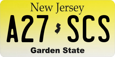 NJ license plate A27SCS